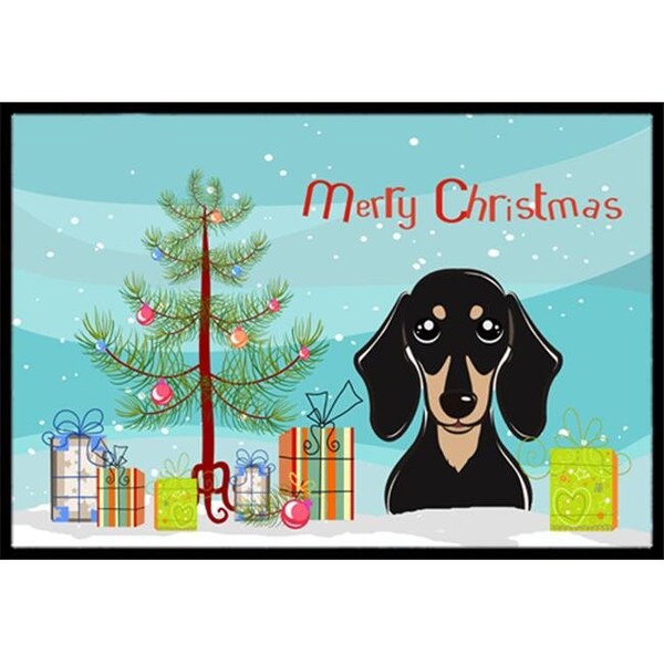 Carolines Treasures BB1587JMAT Christmas Tree & Smooth Black & Tan Dachshund Indoor or Outdoor Mat; 24 x 36 BB1587JMAT - main